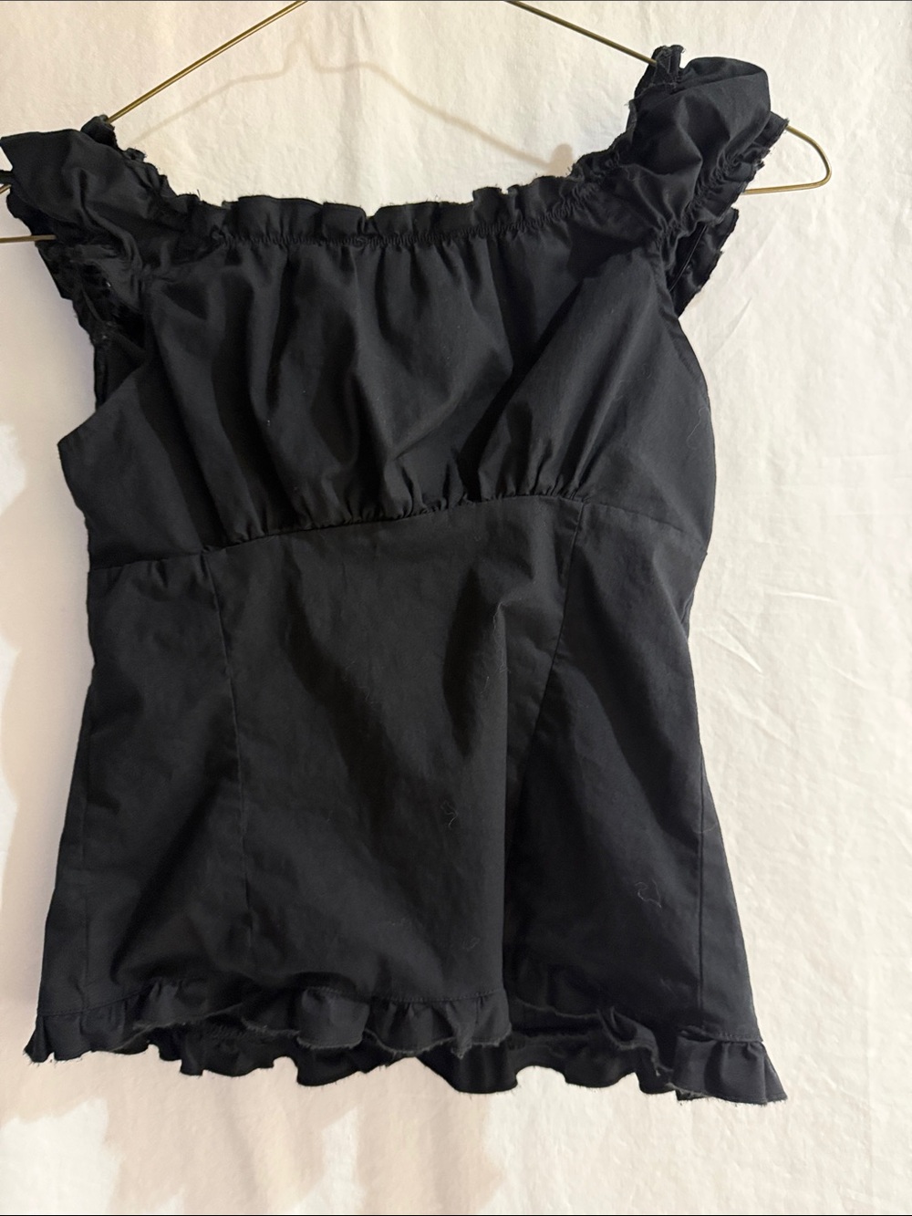 Brandy Melville Black Ruffle-Trim Button Front Top - Picture 3 of 4